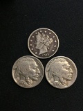 3 Count Lot of United States Buffalo Nickels & Liberty V Nickel 5 Cent Coin