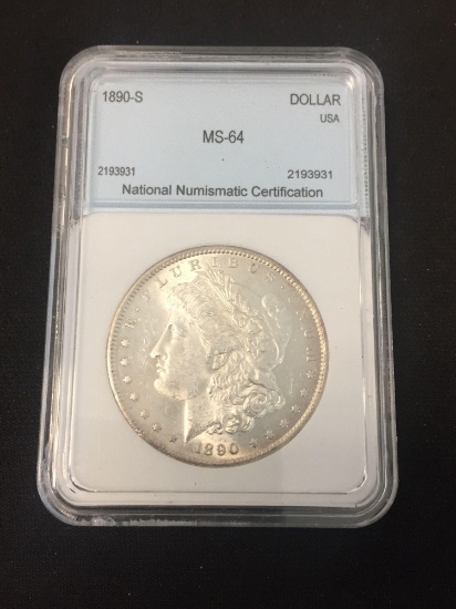 NNC Graded 1890-S United States Morgan Silver Dollar - 90% Silver Coin - MS 64
