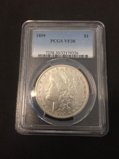 PCGS Graded 1899 United States Morgan Silver Dollar - 90% Silver Coin - VF 30