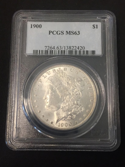PCGS Graded 1900 United States Morgan Silver Dollar - 90% Silver Coin - MS 63