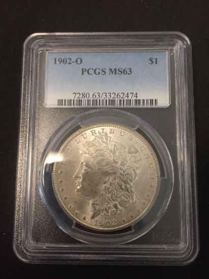 PCGS Graded 1902-O United States Morgan Silver Dollar - 90% Silver Coin - MS 63