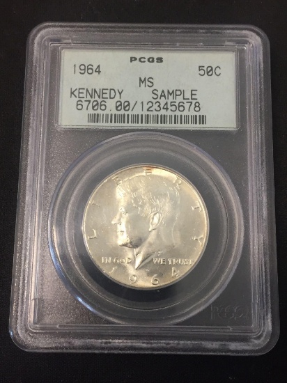 PCGS Graded 1964 United States Kennedy Silver Half Dollar - 90% Silver Coin - MS Kennedy Sample Old