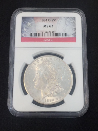NGC Graded 1884-O United States Morgan Silver Dollar - 90% Silver Coin - MS 63