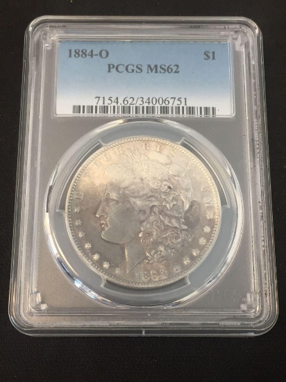 PCGS Graded 1884-O United States Morgan Silver Dollar - 90% Silver Coin - MS 62