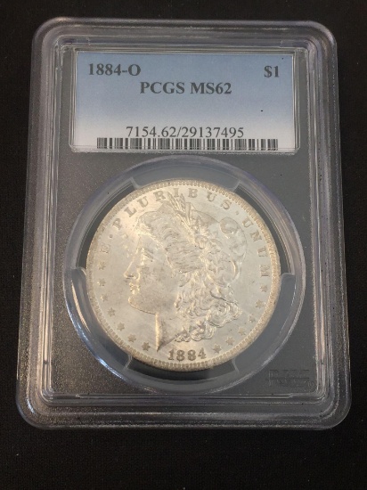 PCGS Graded 1884-O United States Morgan Silver Dollar - 90% Silver Coin - MS 62