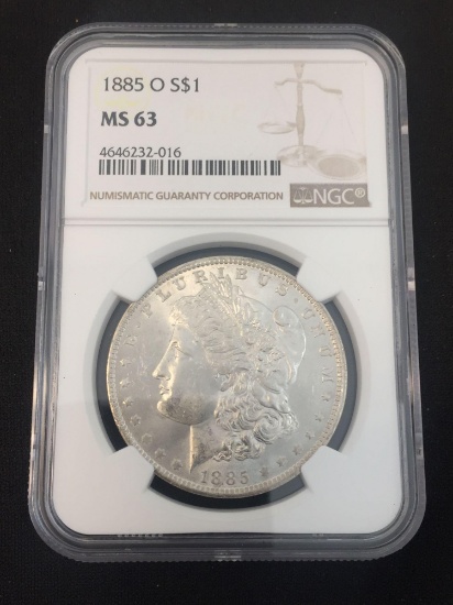 NGC Graded 1885-O United States Morgan Silver Dollar - 90% Silver Coin - MS 63