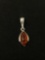 Marquise Fashioned 14x10mm Amber Cabochon Sterling Silver Ribbon Pendant