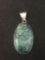 Oval 35x20mm Serpentine Cabochon Sterling Silver Pendant w/ Carved Bird Overlay Design
