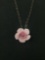 Handmade Pink Flower Blossom Sterling Silver Backed Pendant w/ 18