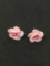 Pair of Handmade Pink Flower Blossom Pair of Sterling Silver Button Earrings