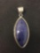 Marquise Fashioned 40x16mm Blue Sunstone Cabochon Bezel Set Sterling Silver Pendant