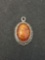 Oval 15x10mm Amber Cabochon Vintage Sterling Silver Pendant