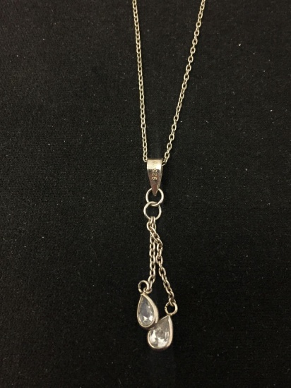 Twin Petite Pear Faceted White Topaz Sterling Silver Pendant w/ 18" Cable Chain