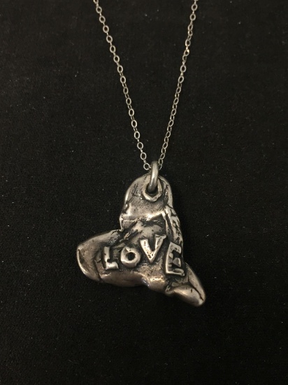 Hand-Forged Rustic Solid Sterling Silver Heart Pendant w/ 18" Cable Chain