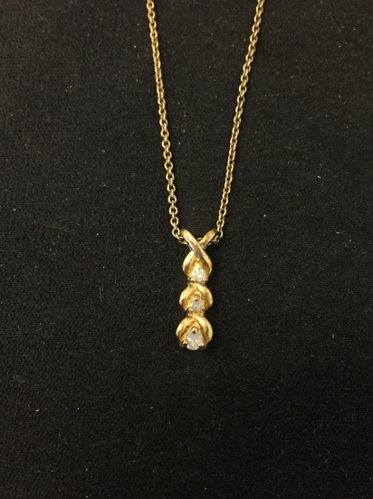 Gold-Tone 0.75" Long Graduating Round Faceted Triple Diamond Journey Pendant w/ 18" Cable Chain