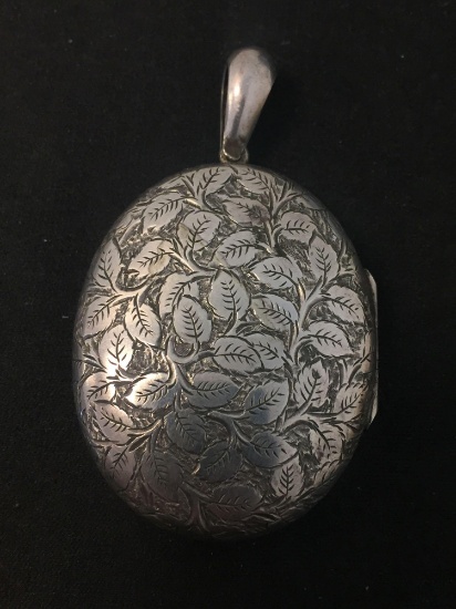 Floral Filigree Engraved Oval 2.5x1.5" Sterling Silver Locket Pendant
