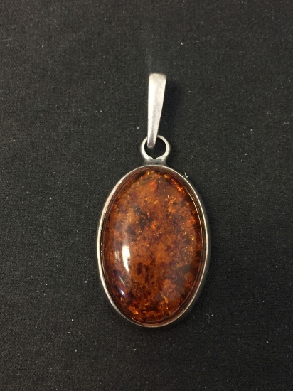 Oval 30x20mm Amber Cabochon Rustic Sterling Silver Pendant