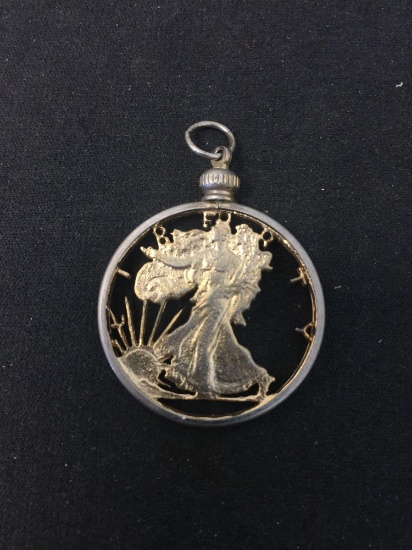 Round 30mm Diameter Cut-Out Lady Liberty Silver Dollar Sterling Silver Pendant
