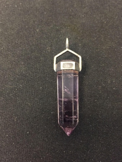 Hexagonal Crystal Faceted 30x8mm Amethyst w/ Sterling Silver Capped Pendant