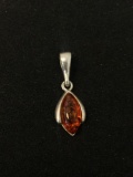 Marquise Fashioned 14x10mm Amber Cabochon Sterling Silver Ribbon Pendant