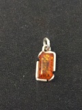 Rectangular 10x5mm Amber Cabochon Sterling Silver Pendant