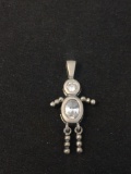 NF Designed Oval & Round Faceted White Topaz Dancing Child Motif Sterling Silver Pendant