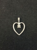 Round Faceted Diamond Accented Petite Sterling Silver Heart Pendant