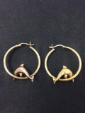 Gold-Tone Round 28mm Dolphin Motif Pair of Sterling Silver Hoop Earrings