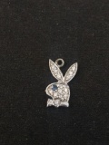 Steel Designed Round Faceted White Zircon & Sapphire Accented Sterling Silver Playboy Bunny Pendant