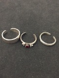 Lot of Three Various Designed Sterling Silver Cuff Ring Bands