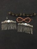 Lot of Five Faux Gemstone Accented Alloy Fashion Hair Accessories