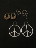 Lot of Three Various Styled Matched Pairs of Fashion Alloy Metal Earrings