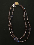 Amethyst Cabochon & Lavender Dyed Pearl Hand-Beaded 18