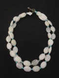 Double Stranded Quartz Cabochon, Turquoise & Glass Hand-Beaded 18