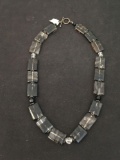 Rectangular Black Rutilated Quartz & Briolette Tourmaline Hand-Beaded 18