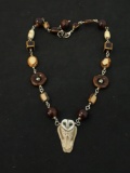 Brown Tone Glass & Porcelain Beaded 18