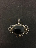 Chee Designed 20x15mm Horizontal Bezel Set Onyx Cabochon Vintage Sterling Silver Pendant