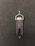 Hexagonal Crystal Faceted 30x8mm Amethyst w/ Sterling Silver Capped Pendant