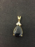 Pear Faceted 15x10mm Midnight Sapphire Diamond Accented Gold-Tone Sterling Silver Pendant