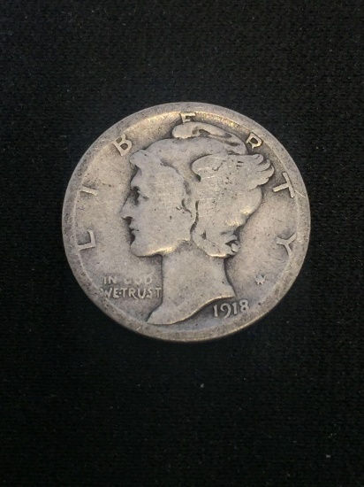 1918-S United States Mercury Silver Dime - 90% Silver Coin