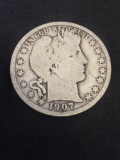 1907-D United States Barber Silver Half Dollar - 90% Silver Coin