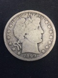 1899 United States Barber Silver Half Dollar - 90% Silver Coin