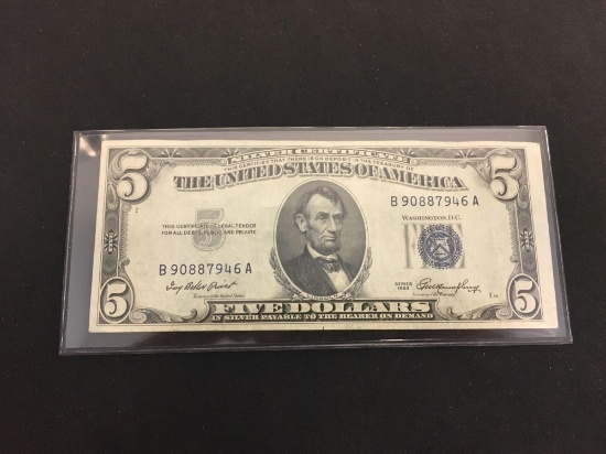 1953 United States $5 Lincoln Silver Certificate Bill Currency Note