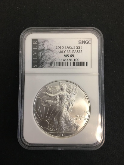 NGC Graded 2010 United States .999 Fine Silver Eagle - Early Releases - MS 69