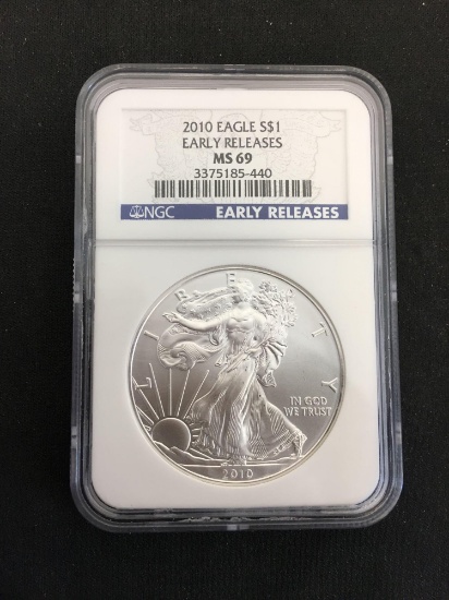 NGC Graded 2010 United States .999 Fine Silver Eagle - Early Releases - MS 69