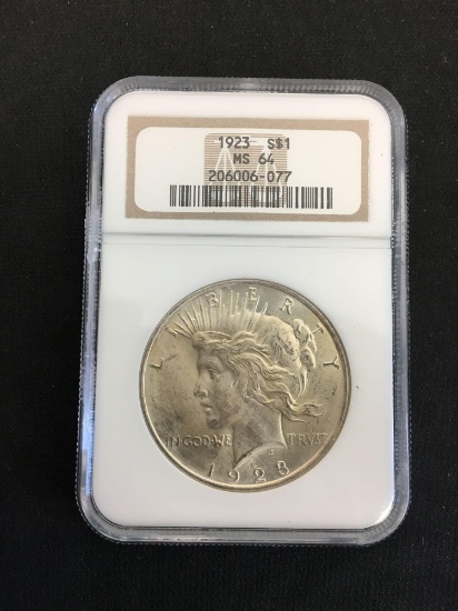 NGC Graded 1923 United States Peace Silver Dollar - MS 64