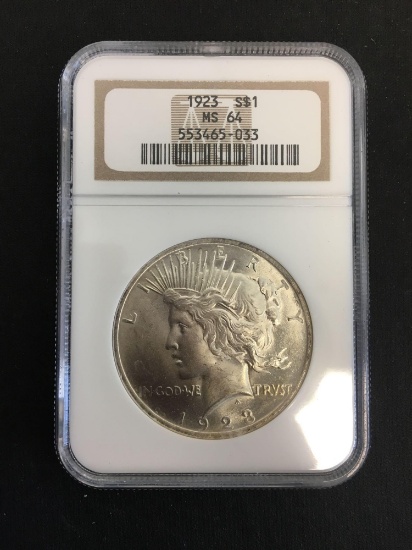 NGC Graded 1923 United States Peace Silver Dollar - MS 64