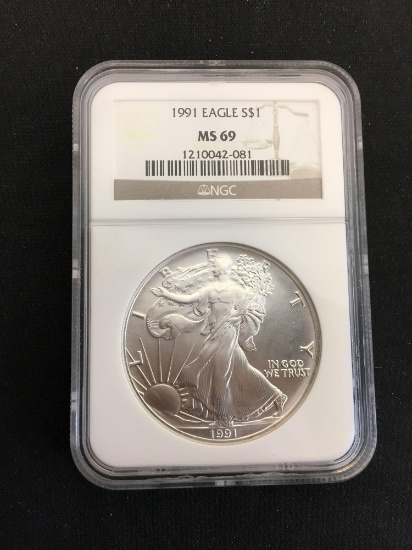 NGC Graded 1991 United States .999 Fine Silver Eagle - MS 69