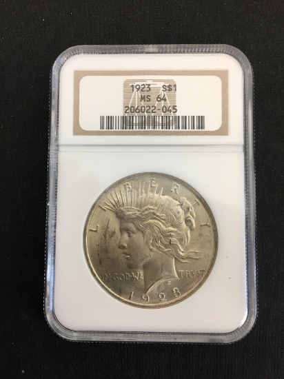 NGC Graded 1923 United States Peace Silver Dollar - MS 64