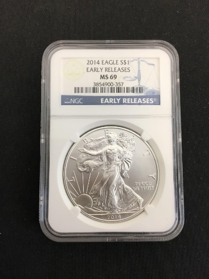 NGC Graded 2014 United States .999 Fine Silver Eagle - Early Releases - MS 69